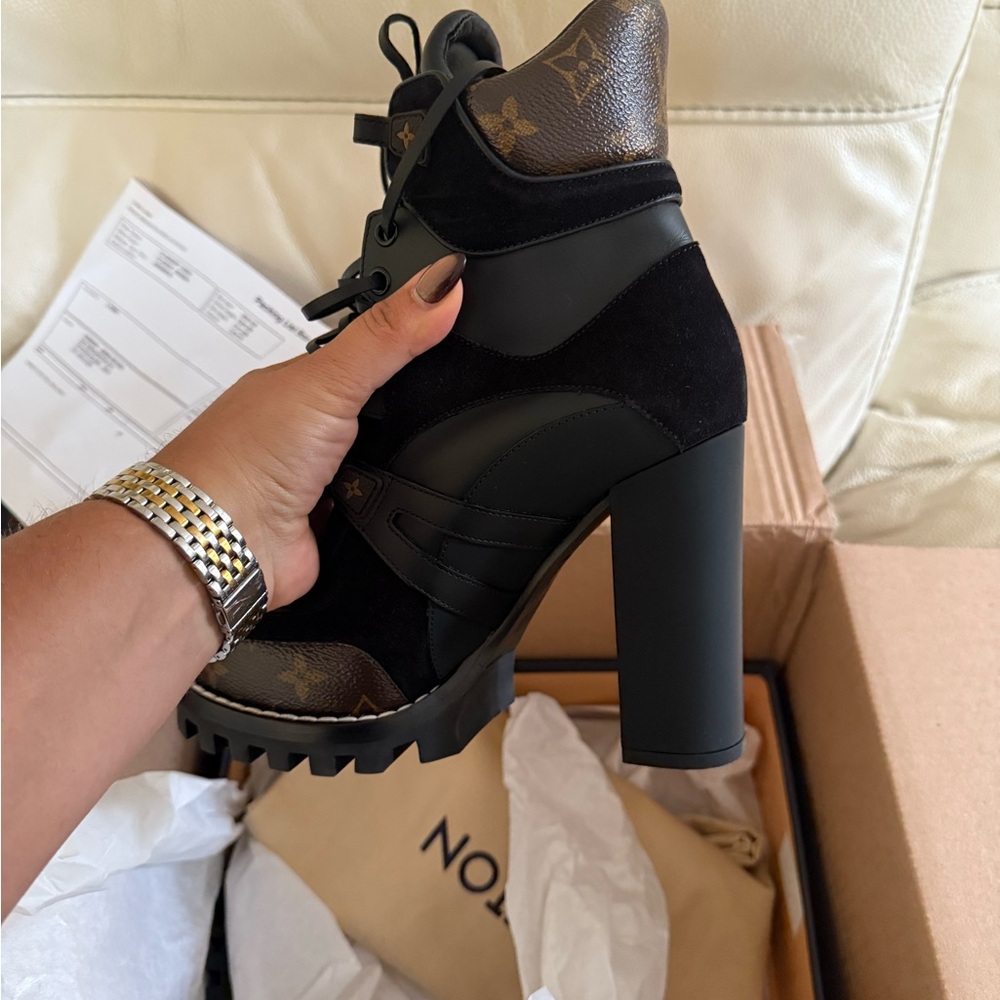 Louis Vuitton Black and Brown Heeled Boots - Picture 5 of 6